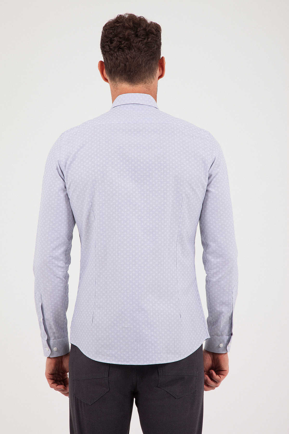 Lacivert Desenli Slim Fit Gömlek - 5