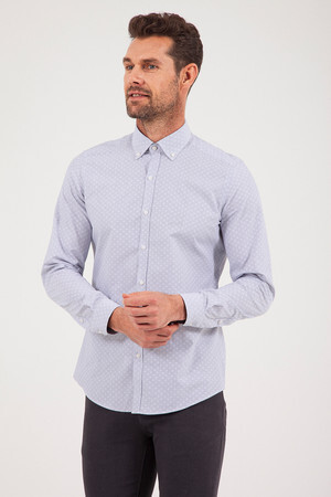 Lacivert Desenli Slim Fit Gömlek - 6