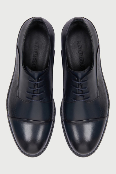 Lacivert Deri Bağcıklı Analin Ayakkabı - 5