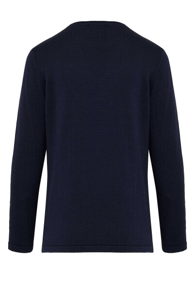 Lacivert Regular Fit Desenli Bisiklet Yaka Pamuklu Triko Kazak - 4