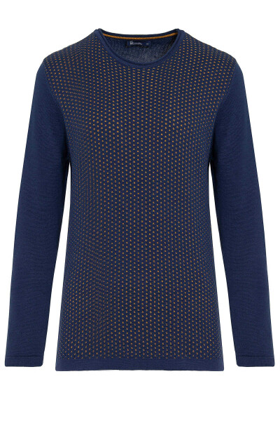 Hardal Regular Fit Desenli Bisiklet Yaka Pamuklu Triko Kazak - 1