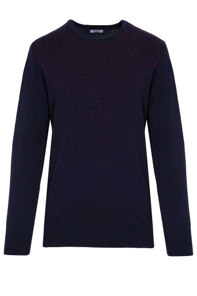 Lacivert Desenli Bisiklet Yaka Triko Kazak - 4