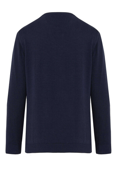 Lacivert Regular Fit Desenli Pamuklu Bisiklet Yaka Triko Kazak - 3