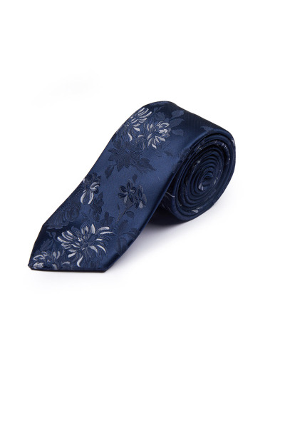 Lacivert Desenli Klasik Micro Kravat - 2