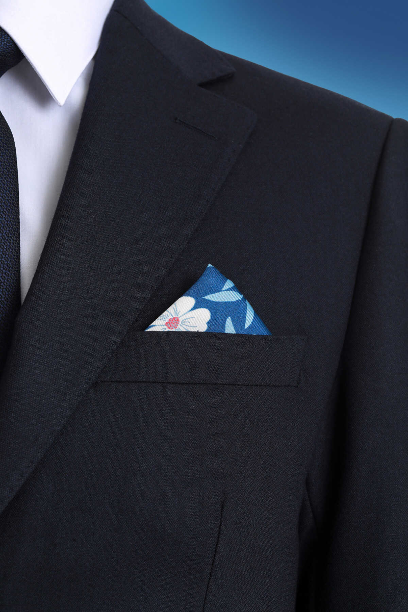 Lacivert Desenli Klasik Saten Cep Mendili - Hatem Saykı (1)