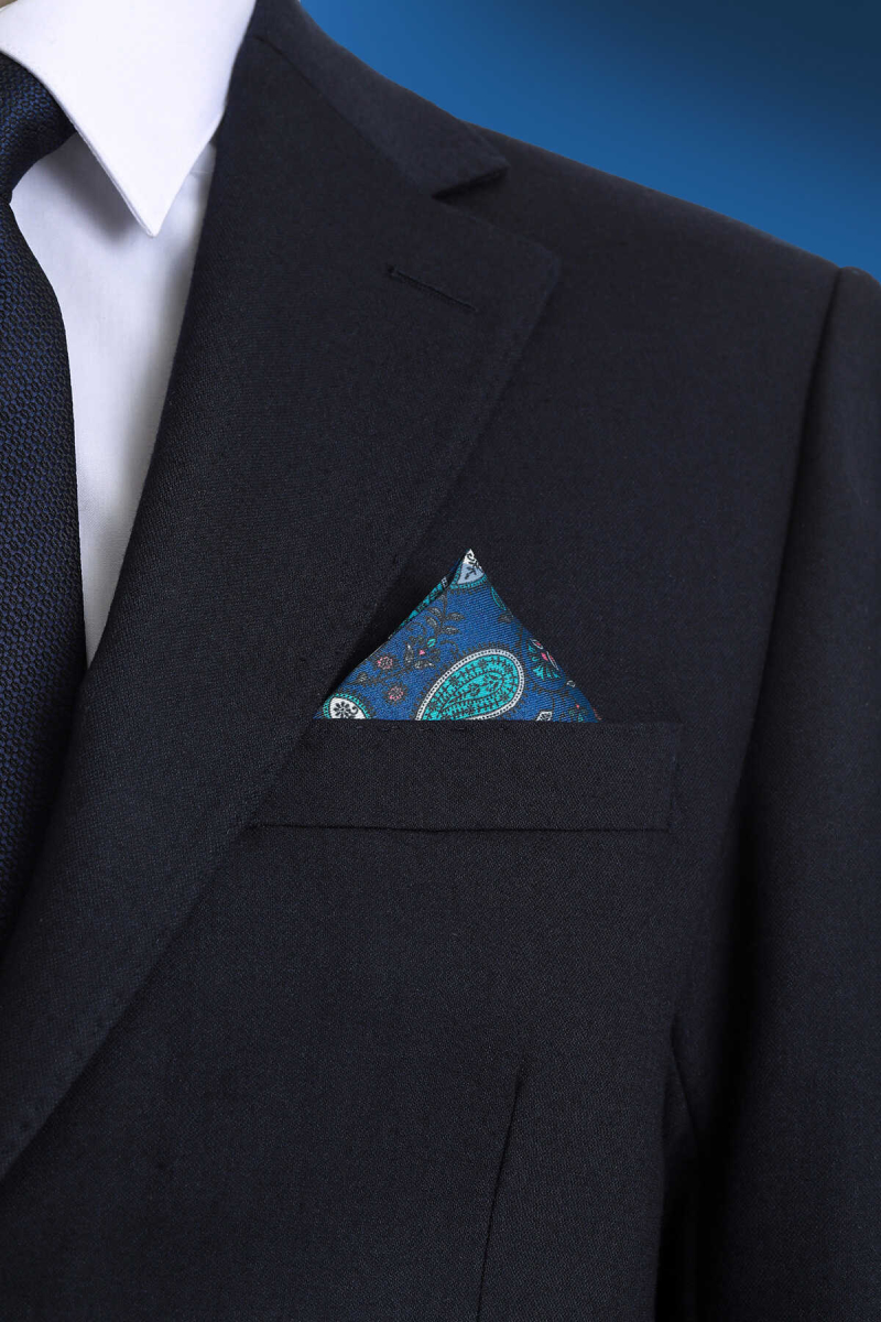 Lacivert Desenli Klasik Saten Cep Mendili - Hatem Saykı (1)