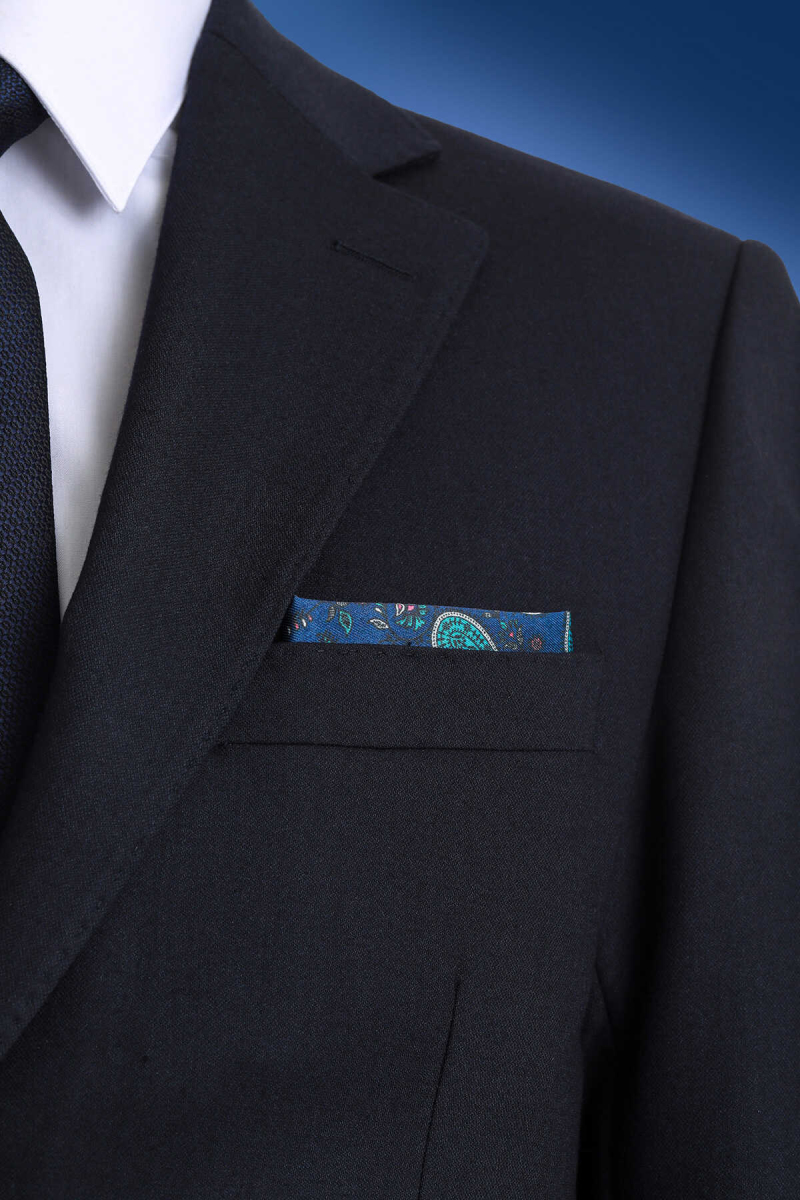 Lacivert Desenli Klasik Saten Cep Mendili - Hatem Saykı (1)