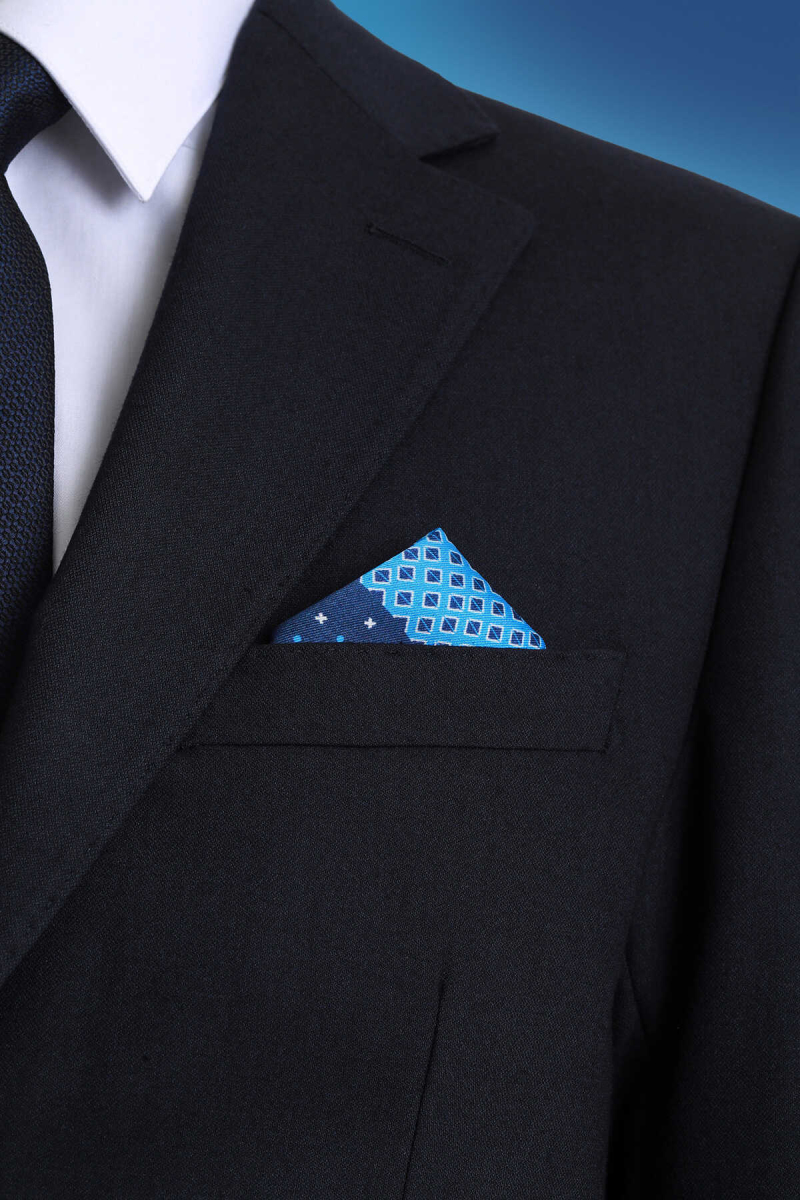 Lacivert Desenli Klasik Saten Cep Mendili - Hatem Saykı (1)