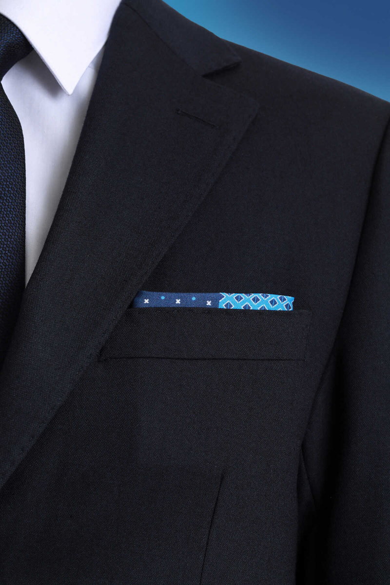 Lacivert Desenli Klasik Saten Cep Mendili - Hatem Saykı (1)