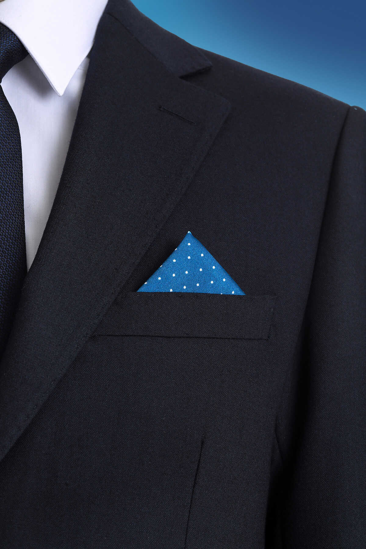 Lacivert Desenli Klasik Saten Cep Mendili - 2