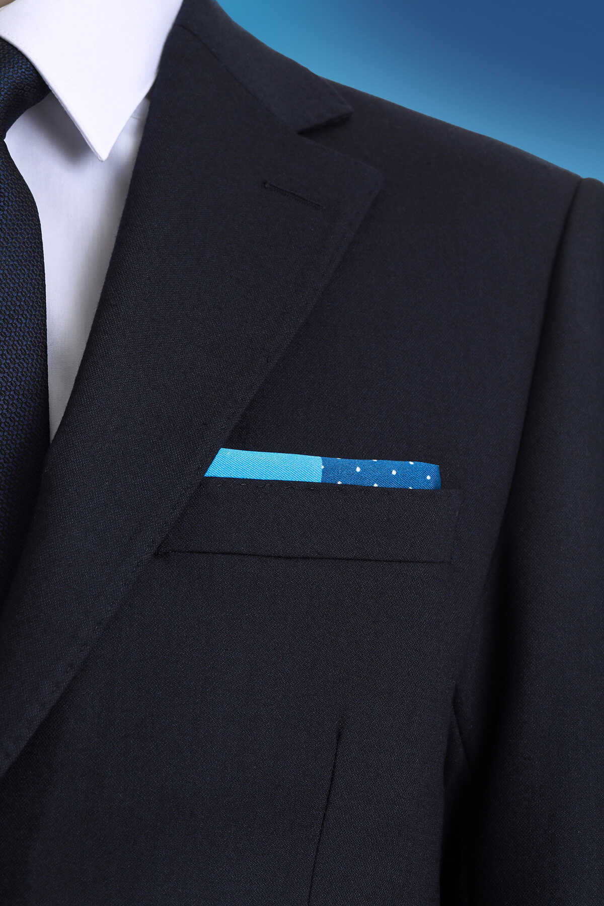 Lacivert Desenli Klasik Saten Cep Mendili - 3