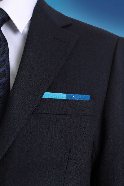 Lacivert Desenli Klasik Saten Cep Mendili - 3