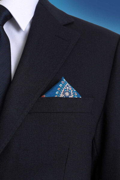 Lacivert Desenli Klasik Saten Cep Mendili - 2