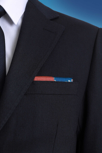 Lacivert Desenli Klasik Saten Cep Mendili - 3