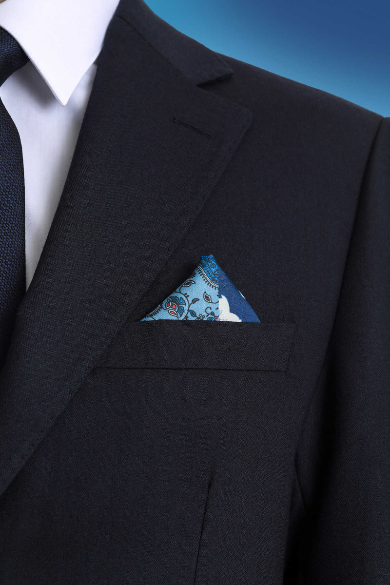 Lacivert Desenli Klasik Saten Cep Mendili - Hatem Saykı (1)