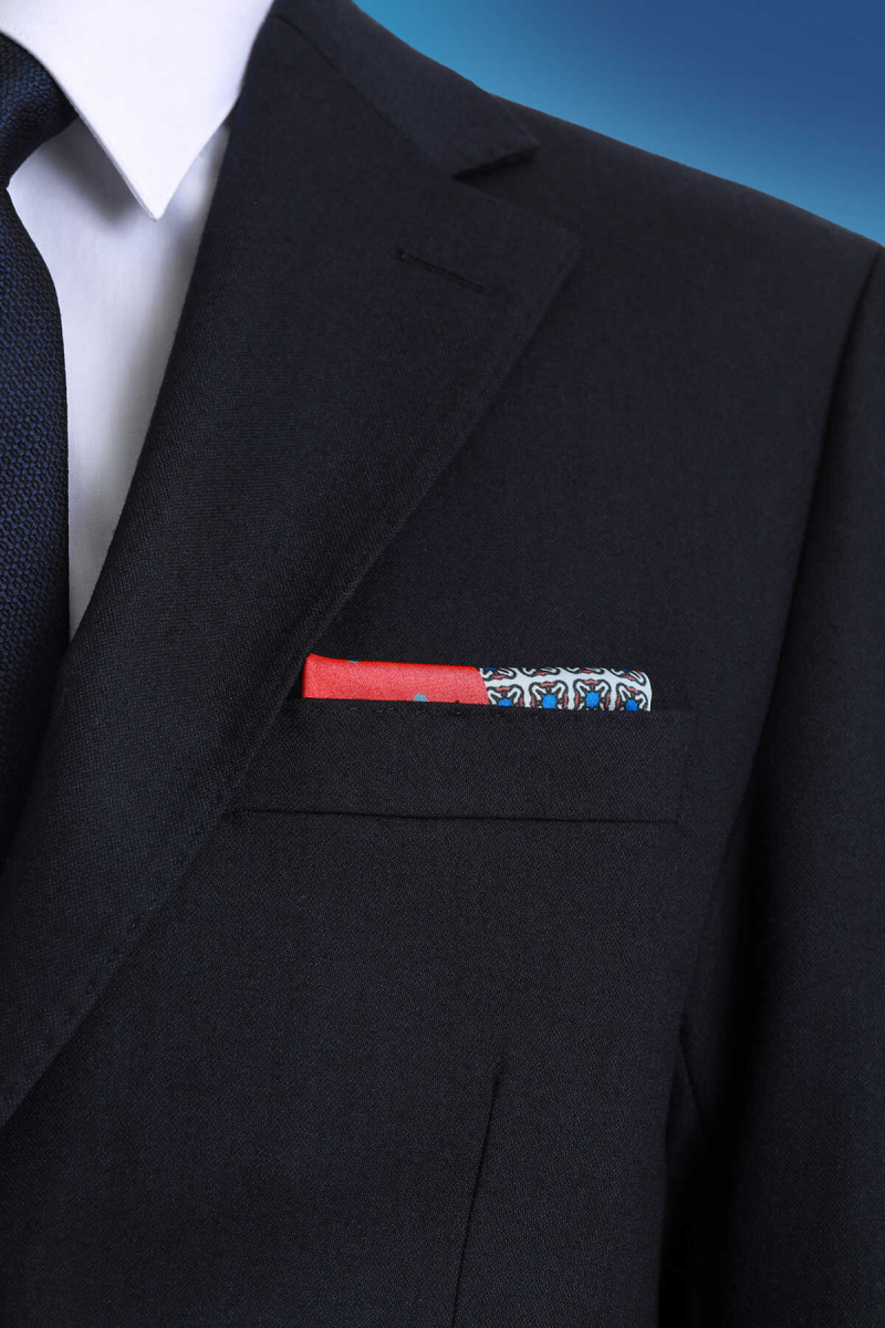 Lacivert Desenli Klasik Saten Cep Mendili - Hatem Saykı (1)