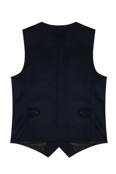 Lacivert Desenli Kruvaze Yünlü Yelek - 4