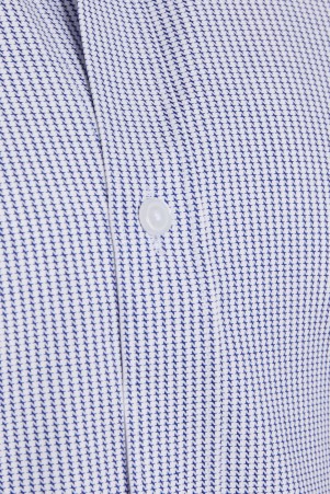 Lacivert Comfort Fit Desenli 100% Pamuk Slim Yaka Uzun Kollu Klasik Gömlek - Thumbnail