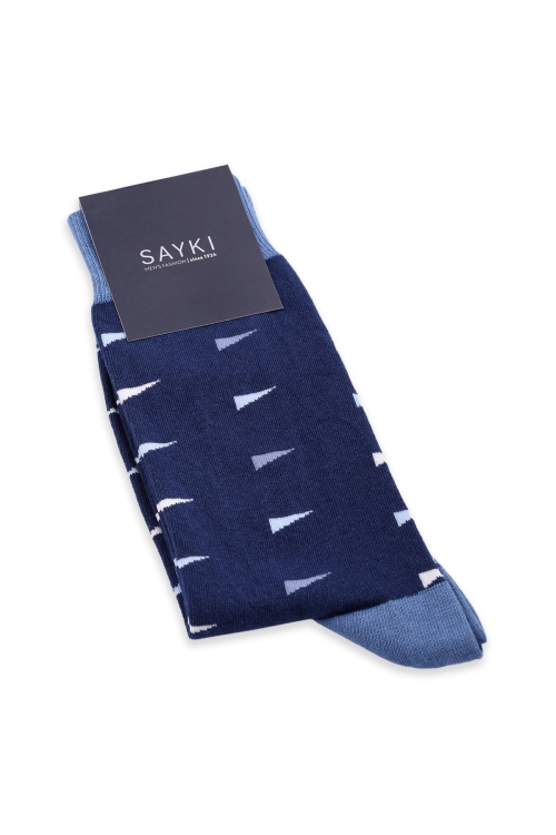 Hatem Saykı - Lacivert Desenli Pamuklu Soket Çorap