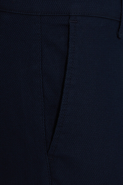 Lacivert Regular Fit Desenli Yüksek Bel Kanvas Pantolon - 5