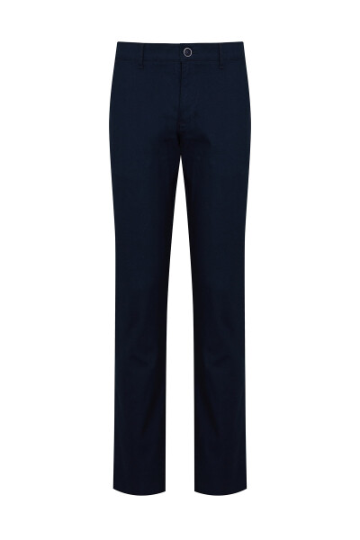 Lacivert Regular Fit Desenli Yüksek Bel Kanvas Pantolon - 2