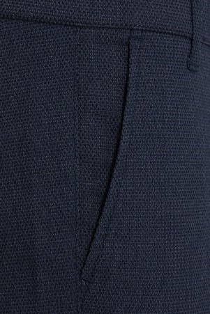 Lacivert Regular Fit Desenli Yüksek Bel Kanvas Pantolon - Thumbnail