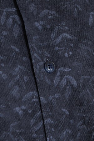 Lacivert Regular Fit Baskılı 100% Pamuk Düğmeli Yaka Uzun Kollu Casual Gömlek - Thumbnail