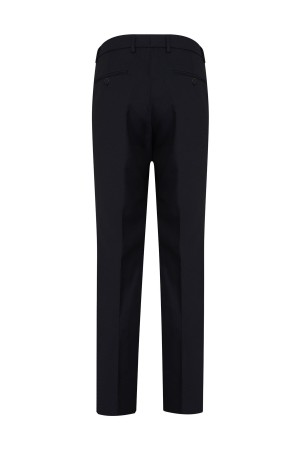 Lacivert Regular Fit Desenli Yüksek Bel Yün Kumaş Pantolon - Thumbnail