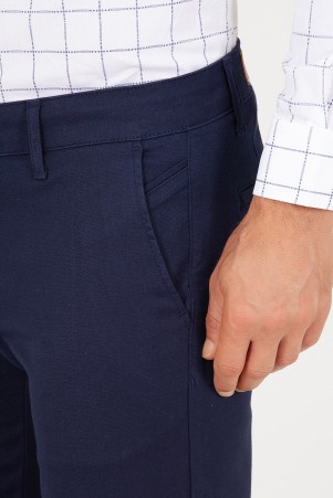 Lacivert Regular Fit Yandan Cep Pantolon - Thumbnail