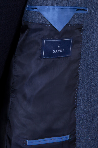 Lacivert Desenli Slim Fit Ceket - Thumbnail