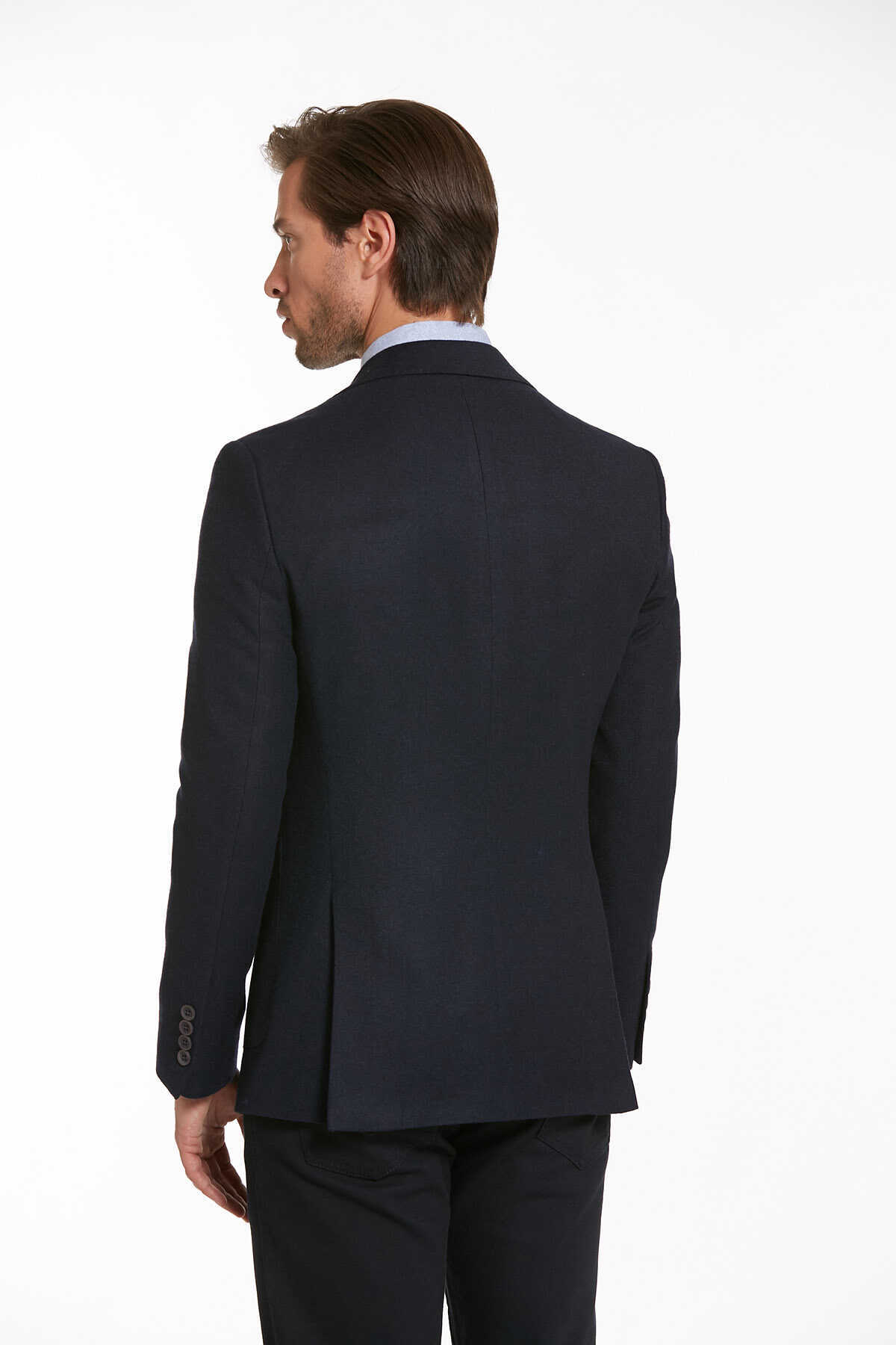 Lacivert Slim Fit Desenli Mono Yaka Casual Yünlü Ceket - 9