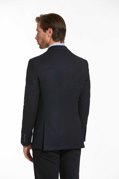 Lacivert Slim Fit Desenli Mono Yaka Casual Yünlü Ceket - 9