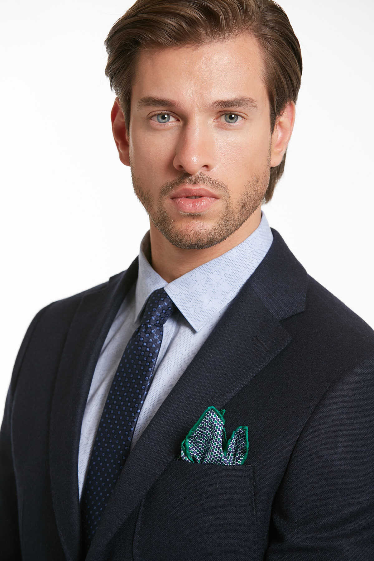 Lacivert Slim Fit Desenli Mono Yaka Casual Yünlü Ceket - 8