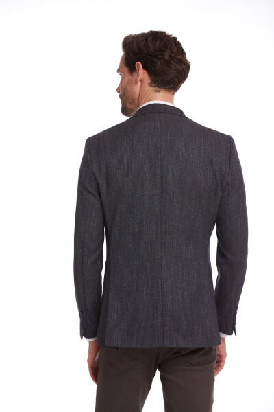 Lacivert Slim Fit Desenli Mono Yaka Klasik Ceket - 7