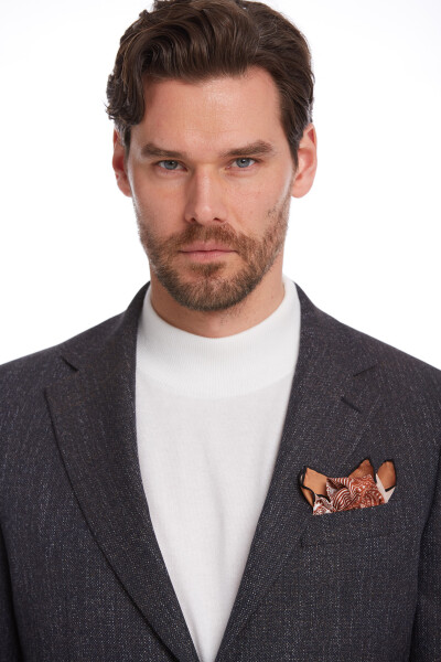 Lacivert Slim Fit Desenli Mono Yaka Klasik Ceket - 10