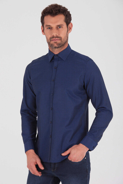 Lacivert Desenli Slim Fit Gömlek - 3
