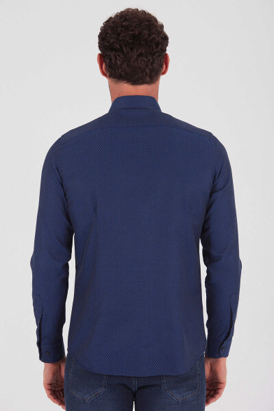 Lacivert Desenli Slim Fit Gömlek - 4