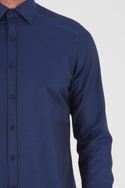 Lacivert Desenli Slim Fit Gömlek - 5
