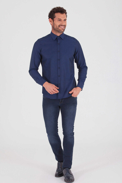 Lacivert Desenli Slim Fit Gömlek - 2