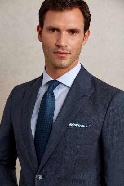 Lacivert Slim Fit Desenli Sivri Yaka Klasik Takım Elbise - 10