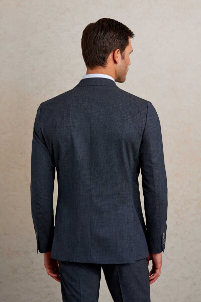 Lacivert Slim Fit Desenli Sivri Yaka Klasik Takım Elbise - 14