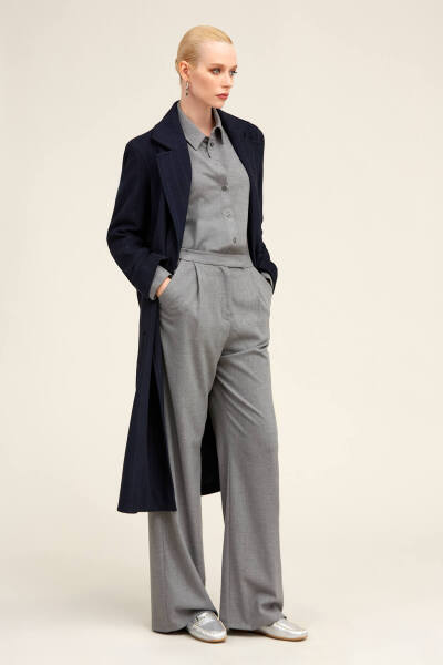 Saykı Woman Lacivert Dinamik Fit Ceket Yaka Kaşe Manto - 8