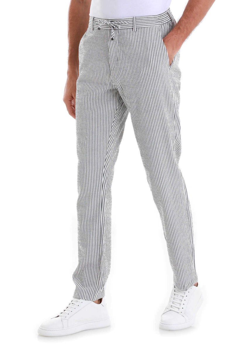 Lacivert Dinamik Fit Çizgili Yandan Cepli Jogger Pantolon - Hatem Saykı (1)