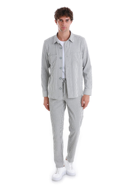 Lacivert Dinamik Fit Çizgili Yandan Cepli Jogger Pantolon - 6