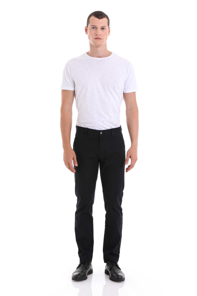 Lacivert Dinamik Fit Desenli Pamuklu Yandan Cep Kanvas Pantolon - Hatem Saykı (1)