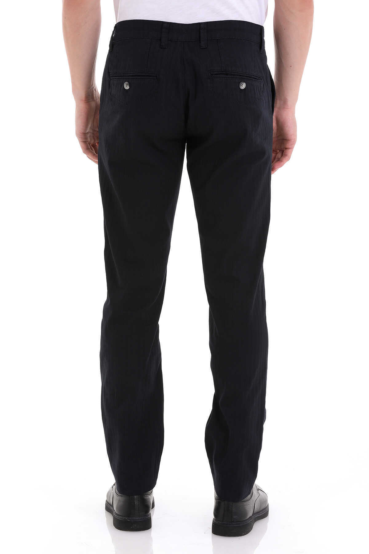 Lacivert Dinamik Fit Desenli Pamuklu Yandan Cep Kanvas Pantolon - 5