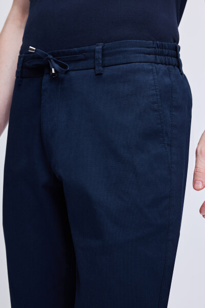 Lacivert Dinamik Fit Desenli Pamuklu Yandan Cepli Jogger Pantolon - 4