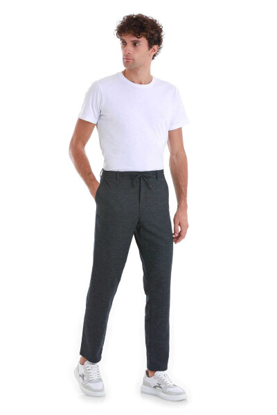 Lacivert Dinamik Fit Düz Yandan Cepli Keten Jogger Pantolon - 2