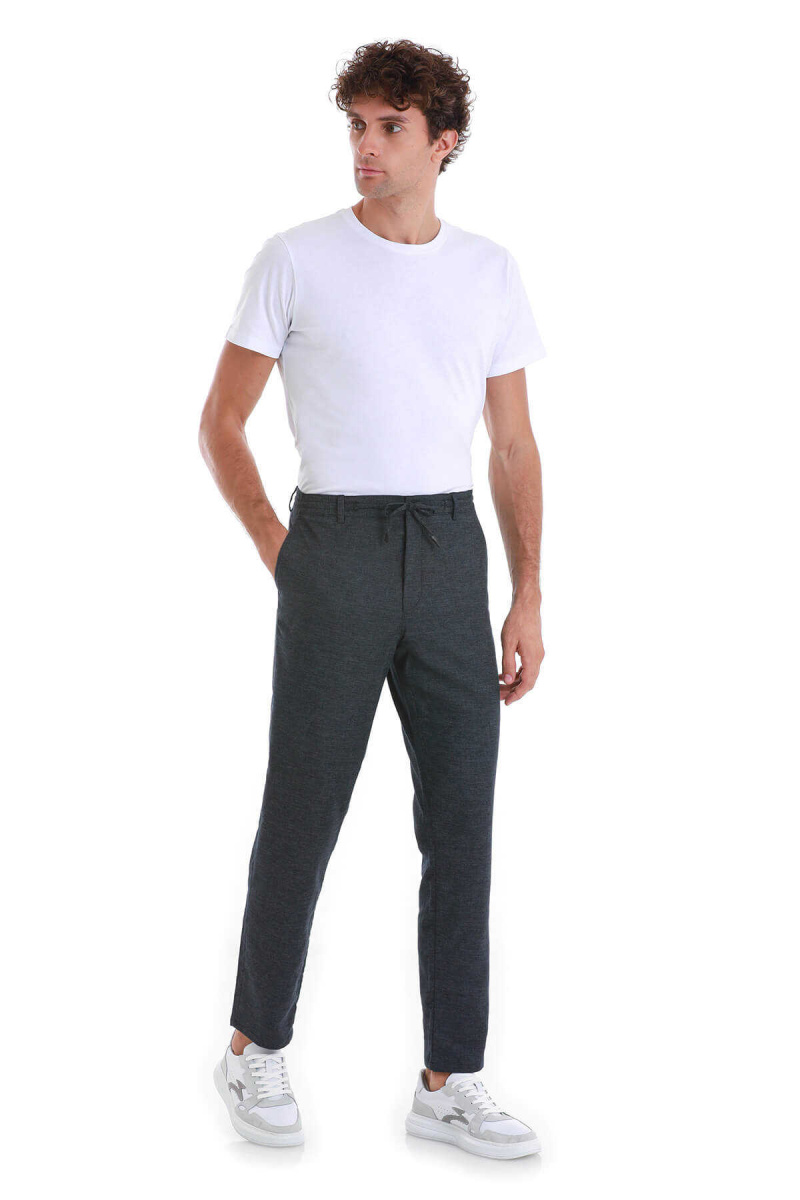 Lacivert Dinamik Fit Düz Yandan Cepli Keten Jogger Pantolon - Hatem Saykı (1)