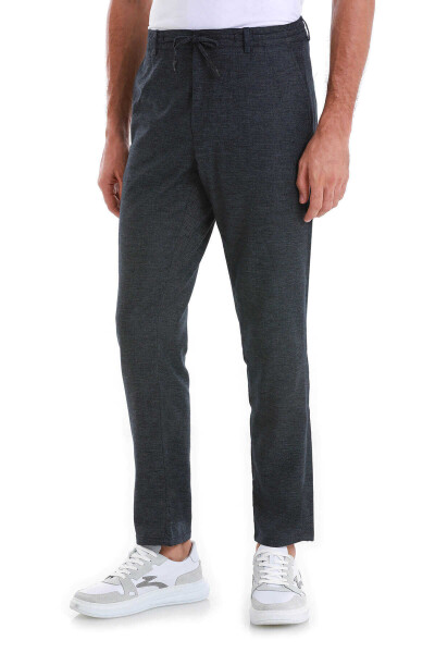 Lacivert Dinamik Fit Düz Yandan Cepli Keten Jogger Pantolon - 3